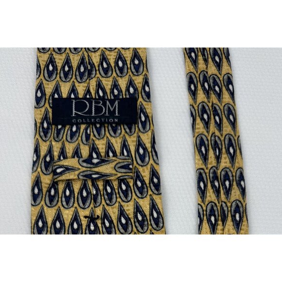 RBM Collection Mens Necktie Yellow and Blue Teardrop Design 100% Silk USA 4 in - Picture 5 of 7